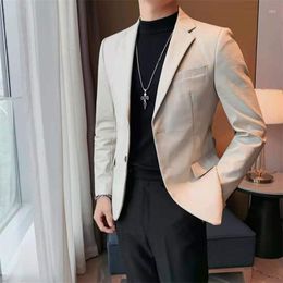 Men's Fur 2022 Men's Solid Slim Suit Jacket High Quality PU Leather Business Casual Prom Blazer Korean S-3XL