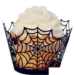 Baking Moulds Mod Halloween Cupcake Wrappers Cake Decoration Muffin Case Trays Spiderweb Laser Cut Paper Liners Holders Party Drop D Dhw6Q