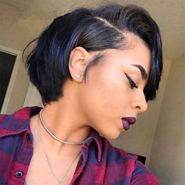 Lace Wigs Pixie Cut Brazilian Human Hair 100% Short Bob Straight Frontal t Part Wig Hd Transparent Front for Black Women 221212