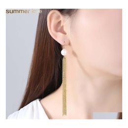 Dangle Chandelier Fashion Long Tassel Earrings Korea Style Imitation Pearl Chain For Women Summer Jewelry Gifts Drop Delivery Otrjo