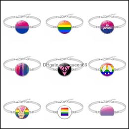 Charm Bracelets Gay Lesbian Pride Rainbow Sign Bangle For Wome Mens Round Glass Bracelet Fashion Friendship Lgbt Jewellery In Bk 288 G Otnap