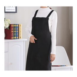 Aprons Fashion Simple Htype Shoder Apron Unisex Kitchen Work Garden Doble Sided Two Pocket Er Smock Drop Delivery Home Textiles Otret