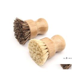 Cleaning Brushes Round Wood Brush Handle Pot Dish Household Sisal Palm Bamboo Kitchen Chores Rub Sea Rrb12359 Drop Delivery Home Gar Otum8