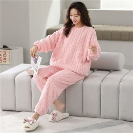 Home Apparel Flannel Pyjamas Women's Winter Plush Warm Suit Live Broadcast Popular Spring And Autumn Coral Velvet Solid Colour Jacquard Home Clothes