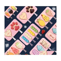 Ice Cream Tools Sile Mould Popsicle Siamese Moulds With Lid Diy Homemade Lollymold Cartoon Cute Image Handmade Drop Delivery Home Gard Dhdt3