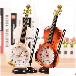 Desk Table Clocks Vintage Creative Instrument Clock Student Violin Gift Home Decor Fiddle Quartz Alarm Plastic Craft Drop Delivery Dhe2X