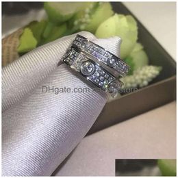 Band Rings Fl Diamond Titanium Steel Sier Love Ring Men And Women Rose Gold For Lovers Couple Jewelry Gift Drop Delivery Dhdjl