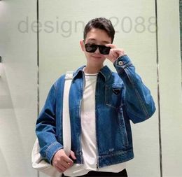 Men's Jackets designer P22 Early autumn new classic triangle worn out design dark blue men's and women's denim coat Q05W