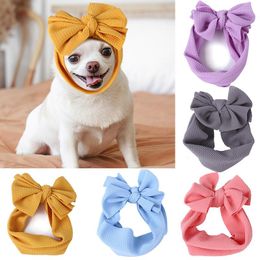 Dog Apparel Elastic Pet Headband Big Bow Tie Head Cover Dress Up Hat Pleated Headgear Cute Headdress For Dogs Supplies