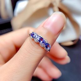 Cluster Rings Genuine Tanzanite Ring 3 5MM Pieces Natural Gemstones Fine Jewelry Real 925 Sterling Silver For Women Birthday Gift Free Ship