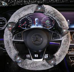 Steering Wheel Covers Crystal Winter Plush Auto Car Diamond Handlebar Cover Fit For Women Ladies Girls