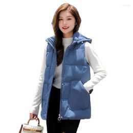Women's Vests 2022 Down Cotton Vest Women's Waistcoat Korean Hooded Loose Sleeveless Jacket Thickened Schoolgirl Coat Female