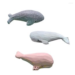 Decorative Figurines Mini Wooden Whale Statue Figurine Ornament Carved Animal Sculpture Kids Toys