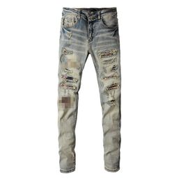 AMR Casual Design Beige Pantalon de crayon beige Jeans pour hommes pantalon droit de streetwear à rayures à rayures en jean pour les hommes