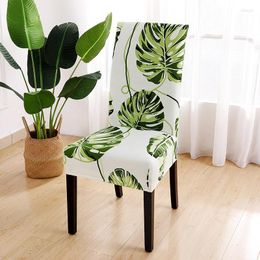 Chair Covers Seat Office Chairs Stoelhoezen Eetkamerstoel Spandex Elastic Tropical Printing Dining Slipcover Stool Cover