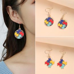 Stud Earrings Creative Colour Puzzle Autism Awareness Pendant Fashion Charm Round Square Alloy Jewellery Ladies Gift Accessorie