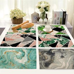 Table Mats 1Pcs Ocean Geometric Marble Pattern Mat Leaf Placemat Drink Cotton Linen Pads Cup Home Decor
