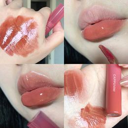 Lip Gloss Milk Tea Colour Mirror Water Glaze Glass Oil Waterproof Lasting Peach Nude Liquid Lipstick Cosmetics