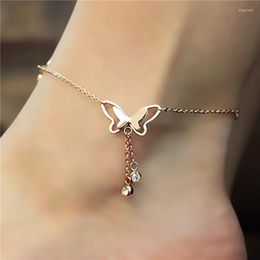 Anklets Women Summer Beach Anklet Hollow Butterfly Double Drill Tassel Rose Gold Bracelet Simple All-Match High Quality Ankle Chain