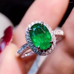 Cluster Rings Natural Emerald 1 Open Ring 925 Silver Inlaid With Delicate Main Stone 5 7mmAAA Zircon Jewellery