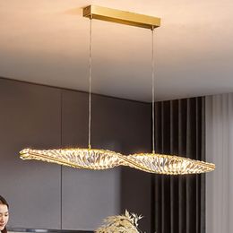 Full Copper Crystal Pendant Lamps LED Modern Linear Pendant Lights Fixture American Luxury Hanging Lamp European Bedroom Living Dining Room Droplight L90cm