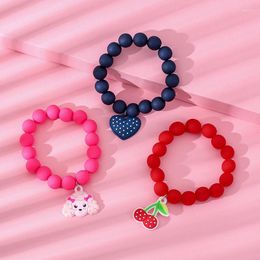 Charm Bracelets 3Pcs/set Friendship Teens Girls Bracelet Cute Dog Cherry Heart Stretch Solid Coloured Arylic Beaded Jewellery Gift