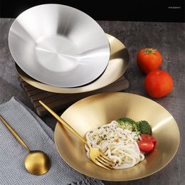 Bowls Kitchen Silver Gold Round Dinner Plates Fruit Salad Ramen Bowl Stainless Steel Tableware Western Cake Steak Dish Serving Tray