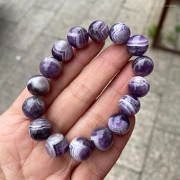 Strand Rare Semi-Precious Stone Unique Natural Healing Power Quartz Stretch Elastic Bracelet 12mm Dream Stripe Amethysts