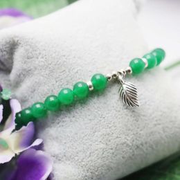 Strand 6mm Green Beads Chalcedony Retro Natural Malay Created Stone Pendant Leaf Bracelet DIY Hand Chain For Women Girl Jewelry Design