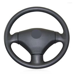 Steering Wheel Covers Hand-stitched Black Artificial Leather Car Cover For 206 2003 2004 2005 2006