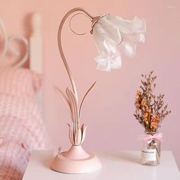 Table Lamps Desk Lamp Bedside Light Bedroom Indoor Home Flower Metal Glass Shade