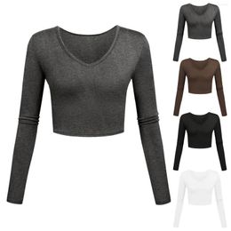 Women's T Shirts Swim Tee Womens V Neck Crop Top Long Sleeve Sexy Shirt Slim Fit Solid Basic Short Compression
