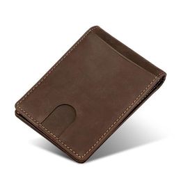 Ultra Thin Rfid Genuine Leather Men's Wallet Leisure Crazy Horse Man Money Clip Multi Card Holder Business Mens Purse 45251G