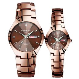 Luxury Wristwatches Quartz Wristwatch Fashion Business Watch Men Women Tungsten Steel Coffee Gold Pair Hour Set Couple Watches for219Y