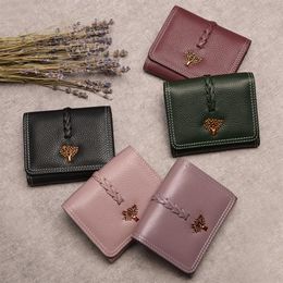 2019 Leather Wallet Small woman's wallet Mini Soft cowhide Short Pure color Credit Card Wallets & Holders Black da220U