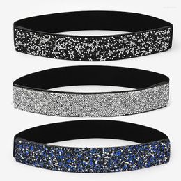 Belts 2022 Fashion Rhinestones Women Waistband Summer Breathable 3.7cm Wide Elastic Band Elegant Apprael Dresses Ladies