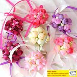 20Pcslot Bride Girl Bridesmaid Wedding Hand Wrist Corsage Adjustable Ribbon Rose Bracelets Floral Party Prom Flower wreath