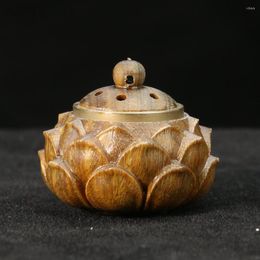 Decorative Figurines Genuine Green Sandalwood Handmade Laser Carve Buddhist Lotus Sachet Storage Pendant Jewellery Craft