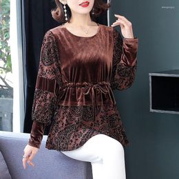 Women's T Shirts Women T-shirt Autumn Middle-aged Spring Round Neck Long-sleeved Gold Velvet Bottoming Shirt Female Tops T845