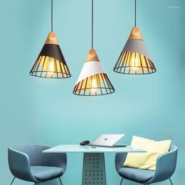 Pendant Lamps 1/2Pcs Metal Lamp Iron Craft Modern Lights Wood For Bedroom Hanging Nordic Aluminium Lampshade Kitchen Light