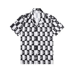 Fashion Male Hawaiian Shirt Short-Sleeves Tops Small Grid Solid Colour Mens Dress Shirts Slim Men Shirt 3XL