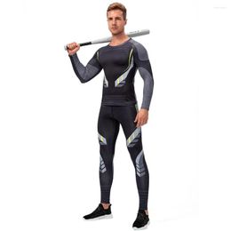 Gym Clothing Two Pieces Suit Men Fitness Set Compression Jerseys For Training Football Cycling Clothes Male Long Shirts Tops And Leggings
