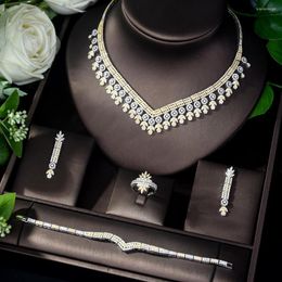 Necklace Earrings Set HIBRIDE 2 Tones Zirconia Wedding Accessories Bride CZ For Women Pendientes Mujer Moda 2022 N-1130