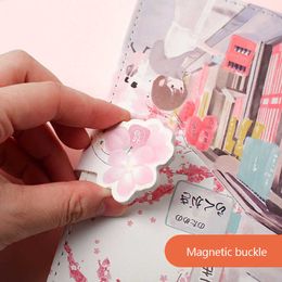 New 256 Page Japanese Sakura Cute Cat Notebook Magnetic Buckle Color Student Manual Ledger A5 Notepad Diary Book Kawaii