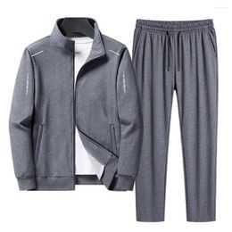 Gym Clothing Men Sportswear Set Autumn Winter Jacket Pants Sporty Streetwear Trendy Ribbed Cuff Sweatshirt Lace-up Sweatpants