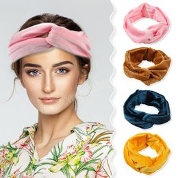 Fashion Solid Color Gold Velvet Cross Stretch Fabric Women Girl Headband Headpiece Turban Bandage Hair Accessories Headwear