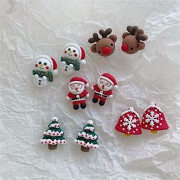 Backs Earrings Christmas Ear Clips Cute Snowman Santa Claus Elk Resin Earring Women Girl Sweet No Holes Clip Xmas Gift