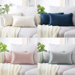 Pillow Nordic Style Velvet Lumbar Waist Throw With Pom Simple Solid Color Decorative Rectangle Case For Couch