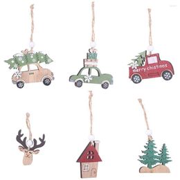 Interior Decorations 3PCS Wooden Christmas Tree Elk Car Hanging Pendants Year For Home Party Navidad