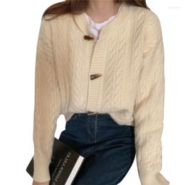 Women's Knits Q1FA Women Loose Open Front Cardigan Fashion Sleeve Crop Top Long Crew Neck Button Down Cropped Sweater Coat